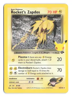 Pokemon TCG Rocket's Zapdos 15/132 Celebrations: Classic Collection Holo B - Image 1
