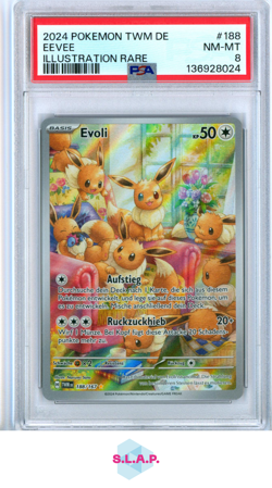 EEVEE ILLUSTRATION RARE POKEMON GERMAN TWM DE-TWILIGHT MASQUERADE 2024 188 PSA 8 - Image 1