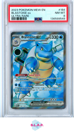 BLASTOISE EX ULTRA RARE POKEMON MEW EN-151 2023 184 PSA 8 - Image 1