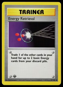 Pokemon Card - Energy Retrieval 1st Edition Base Set Shadowless 81/102 - Image 1