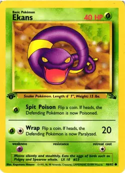 Pokemon TCG Ekans Fossil 46/62 1st Edition Common MP - Image 1