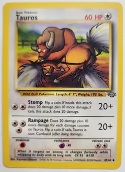 Pokemon TCG Card Tauros Art Jungle Non Holo 47/64 Nintendo 1999 - Image 1