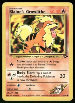 Pokemon Tcg Blaine's Growlithe #62 Pokemon Gym Challenge MP - Image 1
