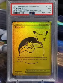 PSA 7 NM POKEBALL #146 FULL ART CELEBRATIONS UPC PROMO 2021 POKEMON TCG - Image 1