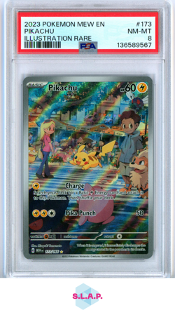 PIKACHU ILLUSTRATION RARE POKEMON MEW EN-151 2023 173 PSA 8 - Image 1