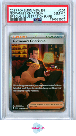 GIOVANNI'S CHARISMA SPECI4L ILLUSTRATION RARE POKEMON MEW EN-151 2023 204 PSA 10 - Image 1