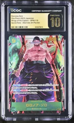 2023 CGC Pristine 10 One Piece JAPANESE OP06-Alternate Art #118 Roronoa Zoro - Image 1