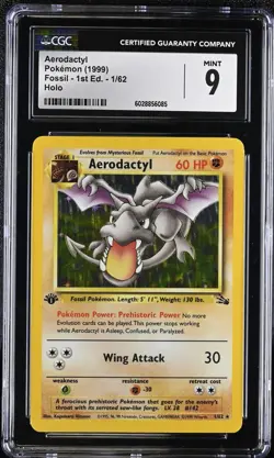 CGC 9 1st Edition Aerodactyl 1/62 Fossil 1999 Holo Rare Pokemon Card TCG - Image 1