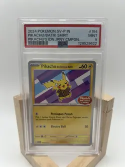 PSA 9 GEM MINT Pikachu Berkemeja Batik 154/SV-P Indonesia Journey Stamp Pokemon - Image 1