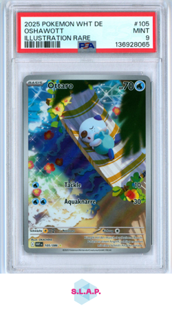 OSHAWOTT ILLUSTRATION RARE POKEMON GERMAN WHT DE-WHITE FLARE 2025 105 PSA 9 - Image 1