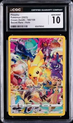 2023 #160 Full Art/Pikachu CGC 10 Sword and Shield Crown Zenith Pokemon - Image 1