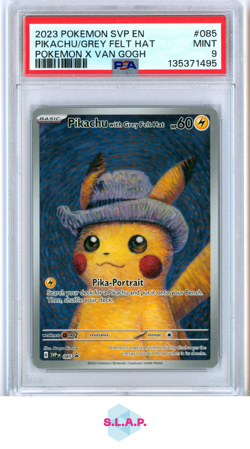PIKACHU/GREY FELT HAT POKEMON X VAN GOGH SVP EN-SV BLCK STR PRM 2023 085 PSA 9 - Image 1