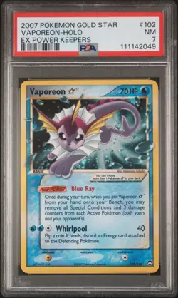 2007 POKEMON EX POWER KEEPERS GOLD STAR #102 VAPOREON-HOLO PSA 7 - Image 1