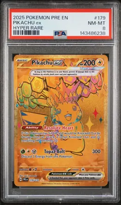 2025 POKEMON PRE EN-PRISMATIC EVOLUTIONS HYPER RARE #179 PIKACHU EX PSA 8 - Image 1