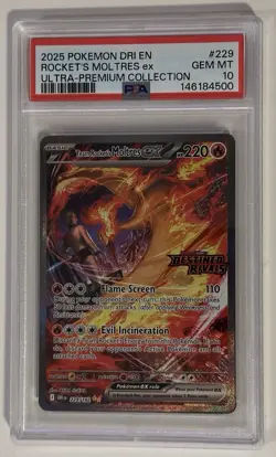 Destined Rivals Rocket’s Moltres Ex SIR Ultra Premium Collection 229/182 PSA 10 - Image 1