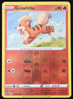 Pokemon TCG Growlithe 019/195 Silver Tempest Reverse Holo Common Card - NM - Image 1
