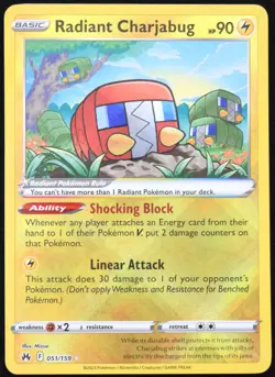 Pokemon TCG Radiant Charjabug 051/159 2023 Crown Zenith Radiant Rare Card - LP - Image 1