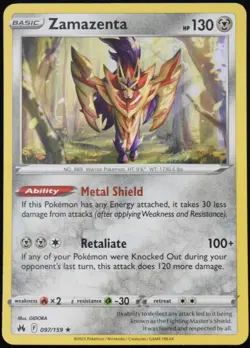 Pokemon TCG Zamazenta 097/159 2023 Crown Zenith Holo Rare Card - NM - Image 1