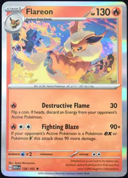 Pokemon TCG Flareon 136/165 2023 Scarlet & Violet 151 Holo Rare Card - NM - Image 1
