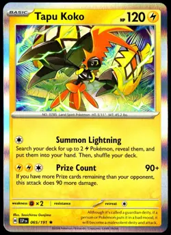 Pokemon TCG Tapu Koko 065/191 2024 Surging Sparks Holo Rare Card - NM - Image 1