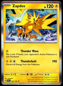 Pokemon TCG Zapdos 065/167 2024 Twilight Masquerade Holo Rare Card - NM - Image 1