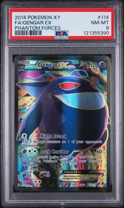 2014 POKEMON XY PHANTOM FORCES #114 FULL ART/GENGAR EX PSA 8 - Image 1