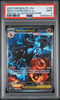2025 POKEMON PFL EN-PHANTASMAL FLAMES #125 MEGA CHARIZARD X EX PSA 9 - Image 1