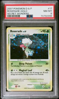 PSA 8 Roserade Holo Swirl Diamond & Pearl Secret Wonders 17 2007 Pokemon - Image 1