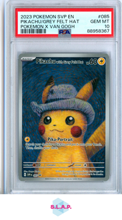 PIKACHU GREY FELT HAT VAN GOGH POKEMON SVP EN-SV BLCK STR PRM 2023 085 PSA 10 - Image 1