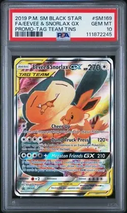 Pokemon Sun & Moon Promo #SM169 Eevee & Snorlax GX PSA 10 2019 - Image 1