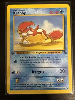 Pokemon TCG Krabby Fossil 51 Regular 1st Edition Common LP - Image 1
