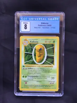 Pokemon Cards: Base Set 1st Edition Uncommon: Kakuna 33/102 CGC 8 - Image 1