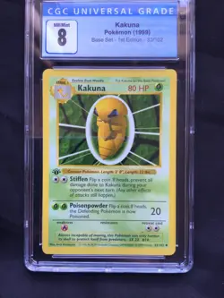 Pokemon Cards: Base Set 1st Edition Uncommon: Kakuna 33/102 CGC 8 - Image 2