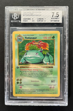 Beckett 7.5 Venusaur 1st Edition Shadowless Base Set 1999 Pokemon Card 15/102 - Image 1