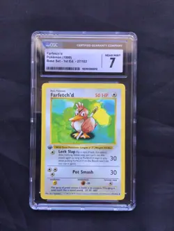 Pokemon Cards: Base Set 1st Edition Uncommon: Farfetch'd 27/102 CGC 7 - Image 1