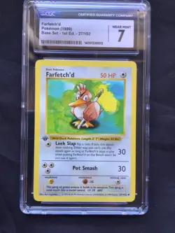 Pokemon Cards: Base Set 1st Edition Uncommon: Farfetch'd 27/102 CGC 7 - Image 2