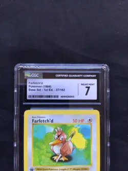Pokemon Cards: Base Set 1st Edition Uncommon: Farfetch'd 27/102 CGC 7 - Image 3