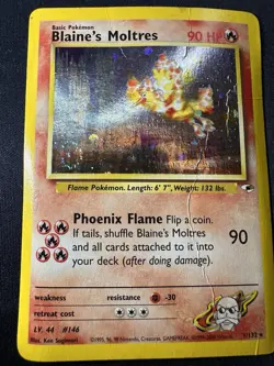 Blaine's Moltres 1/132 HOLO Rare Gym Heroes Pokemon Card PSA 1 Worthy 🌀 SWIRL - Image 1