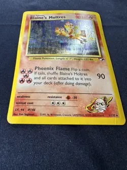 Blaine's Moltres 1/132 HOLO Rare Gym Heroes Pokemon Card PSA 1 Worthy 🌀 SWIRL - Image 4