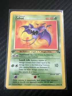 Pokemon TCG Zubat 1st Edition 57/62 Fossil MP - Image 1