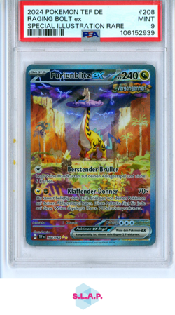 RAGING BOLT EX SPECI4L ILL RARE POKEMON TEF DE-TEMPORAL FORC3S 2024 208 PSA 9 - Image 1