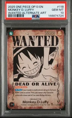 2025 One Piece OP13-118 Monkey.D.Luffy Wanted Poster Alt Art ENG PSA 10 #118 - Image 2