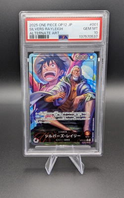 One Piece Silvers Rayleigh (JP) | OP12-001 Leader Alt Art | PSA 10 GEM MINT - Image 1