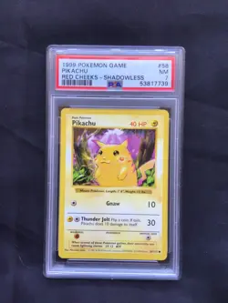 Pokemon Cards: Base Set Shadowless Common: Red Cheek Pikachu 58/102 PSA 7 - Image 1