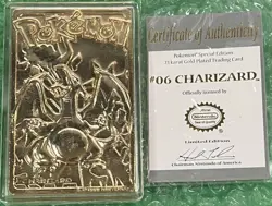 Pokemon 1999 Burger King 23K Gold Plated CHARIZARD #06 Card 2.75" x 1.75" w/ COA - Image 1