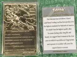 Pokemon 1999 Burger King 23K Gold Plated CHARIZARD #06 Card 2.75" x 1.75" w/ COA - Image 2