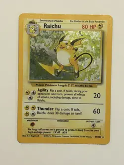 WOTC Raichu 14/102 Base Set Holo Rare Pokemon TCG Card - Image 1