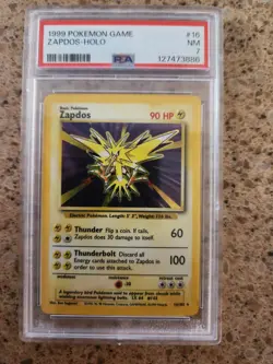 1999 Pokemon TCG Zapdos Holo Rare Card Base Set 16/102, PSA 7 - Image 1