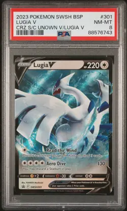 2023 Pokemon Black Star Promo SWSH 301 Crown Zenith Unown V & Lugia V - PSA 8 - Image 1