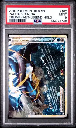 PSA 9 2010 POKEMON HEARTGOLD & SOULSILVER TRIUMPHANT #102 PALKIA & DIALGA LEGEND - Image 1